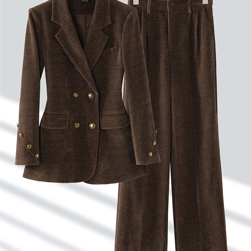 Winter Pink Coffee Black Pant Suit Women Female Business Work Wear Jacket Blazer and Trouser Formal 2 Piece Set 250206