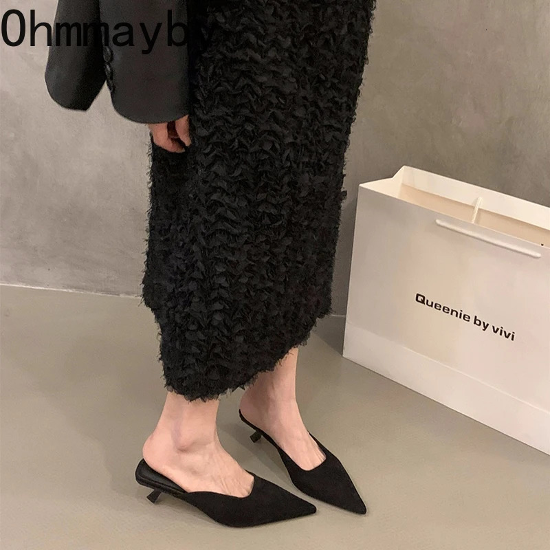 2025 er Pointed Toe Women Mules Slippers Fashion Shallow Slip On Shoes Casual Low Heel Ladies Slides Shoes 250217