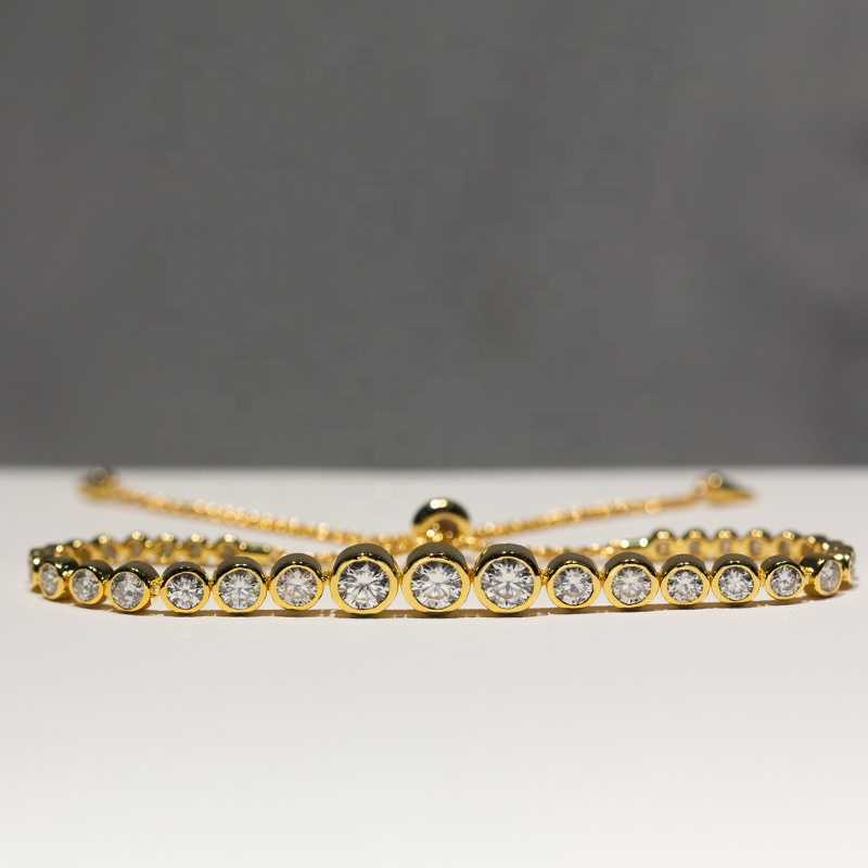 Women Jewelry Nail Set 10K 14K 18K Solid Gold Adjustable VVS Moissanite Tennis Bracelet