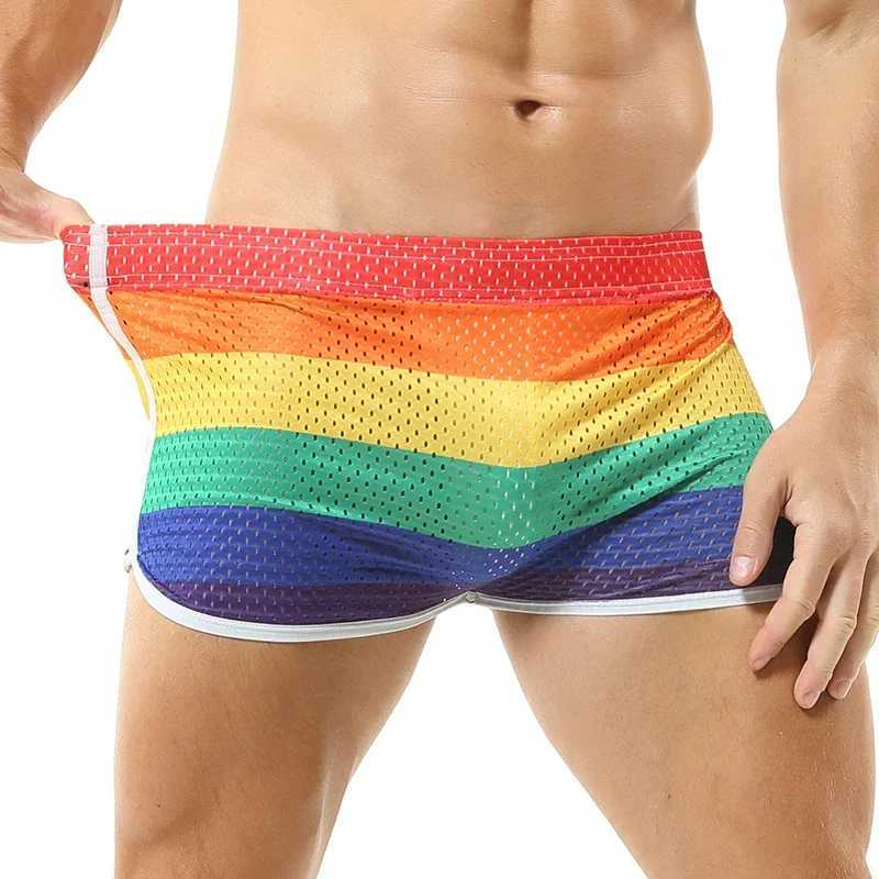 Mens Rainbow Swimsuit Swimming Trunks Mesh Breathable Mens Swimwear Bathing Suit Male Beach Surf Sport Shorts M250218