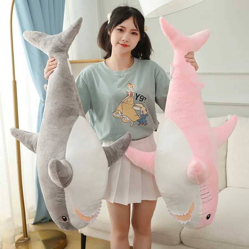 Cute Gaint Shark Whale Plush Doll Pillow Gray Blue Pink Shark Whale Plush Doll Home Decor Warm Hug For Girls BoysXJ250218