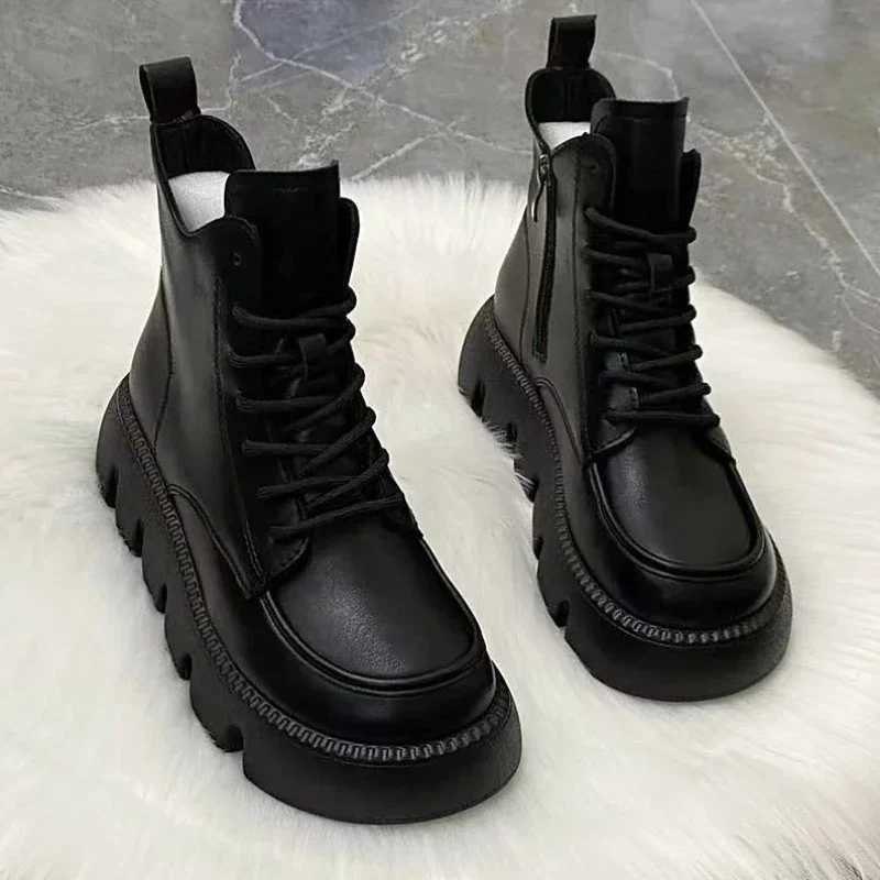 Maogu Laces Footwear Punk Booties Black Combat Lace-up Female Ankle Boots Padded Demi-seas Platform 2023 Short Shoes for WomenXJ250217