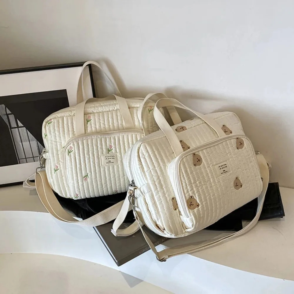 Mommy Diaper Bag Large Capacity Print Embroidery Zipper Handbag Beige born Nappy Pouch Portable Single Shoulder Womens Bag 250218