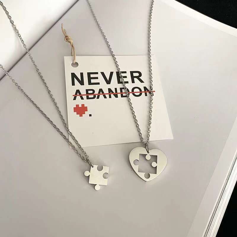 Korean version of minimalist Instagram style couple love building block necklace creative splicing 2-in-1 hip-hop pendant