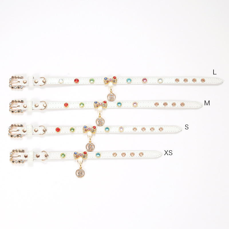 Luxury Gemstone Dog Collar with Sparkling Golden Letters Charm, Leather Cat Collar for Female Puppy Kitten Small Medium Dogs Birthday Gift and To Atte