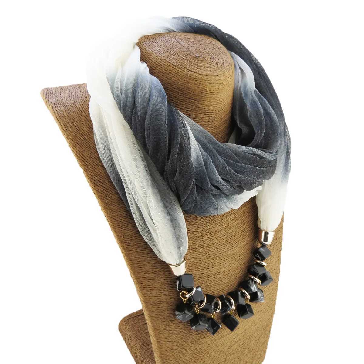 Fashion La Gradient Color Silk Scarf Ring Simple Bead Pendant Necklace Ring Scarf Multi-style La Muslim Head Scarve Hijabs W250218