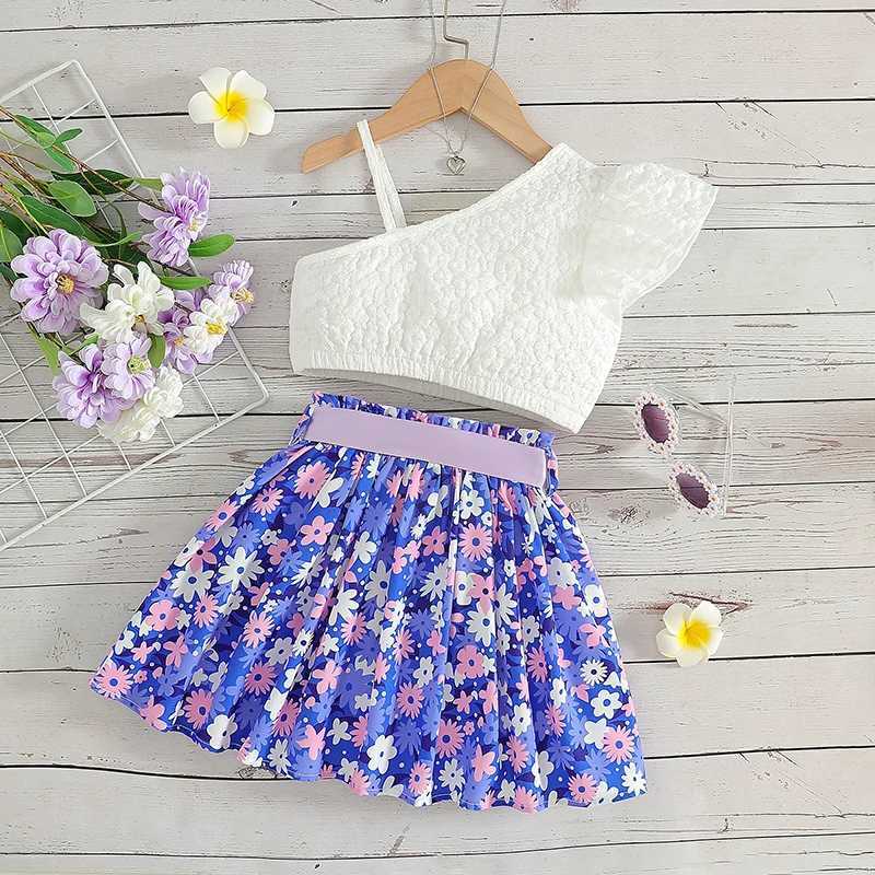Childrens summer clothing set 2-5 years fashion vest and floral bodysuit 2 pieces girls clothing childrens pendant top W250218