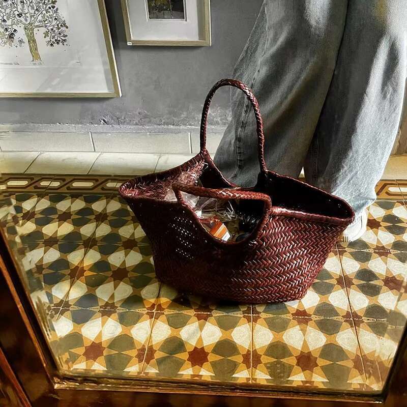 Baguette Purses Cow hot Leather Handbags - Woven Rattan Cowhide Handbags, Large Capacity Women's Summer Bag