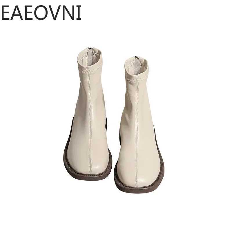 2024 Winter New Women Ankle Boots Fi Soft Leather Ladies Elegant Short Boots Square Low Heel Chelsea ShoesXJ250217
