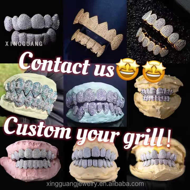 Custom Dental Grills Diamond Grillz 18K Gold Plated 925 Sterling Silver Iced Out VVS Moissanite Diamond Hip Hop Grillz for Teeth