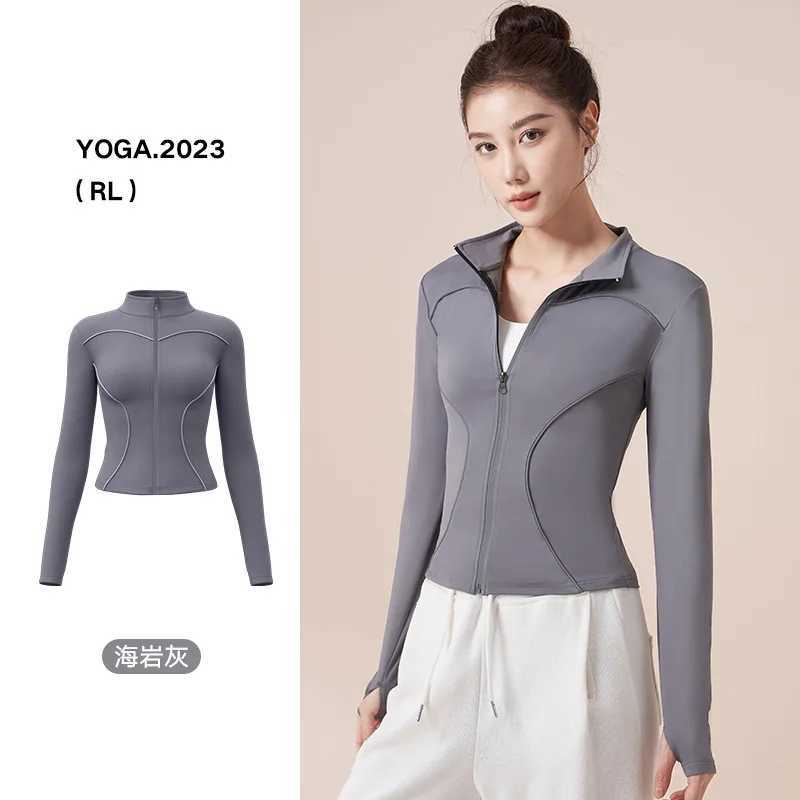 Active Shirts Tees 2023 New Womens Autumn Winter Front Zipper Elastic Tight Slim Sports Jacket Running Training Breathable Gym Top H25218