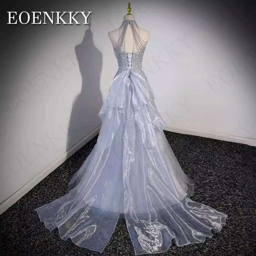 Halter Sparkly Prom Dress Fairy A E Glitter Tulle Celebrity Party Dresses Detachable Train Women es