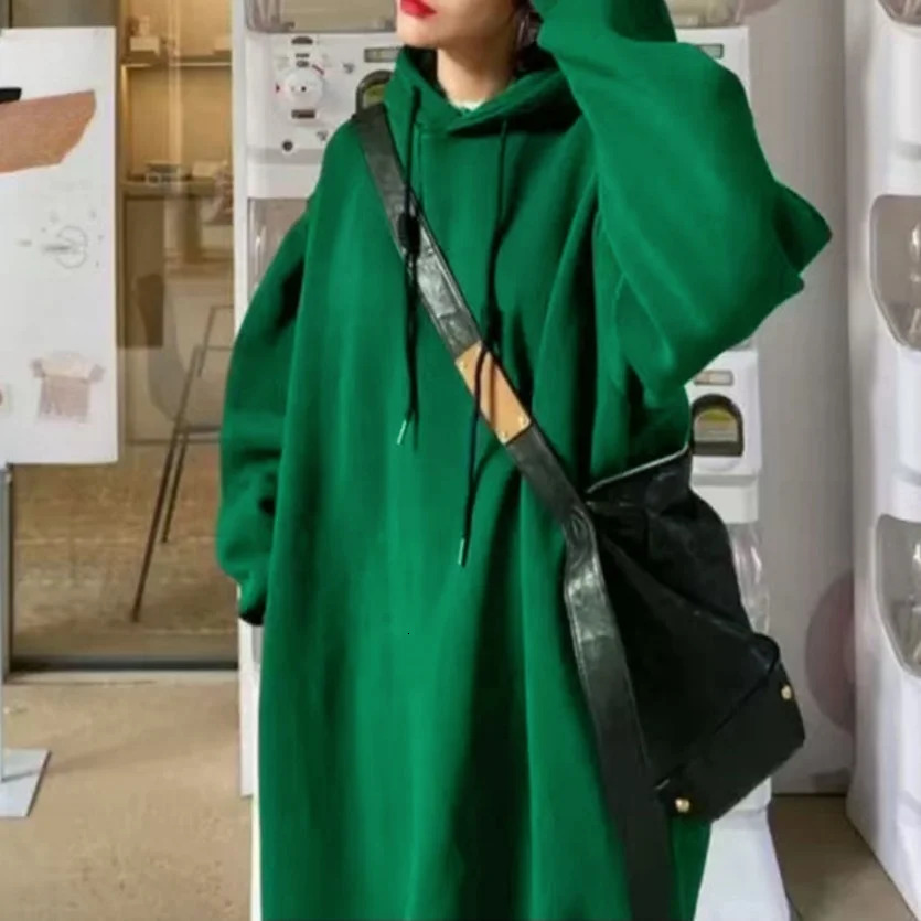 Clothe Plus Size Dresses 2024 Trend Hoodie Loose Sweatshirts Woman Tube Dress Midi Long Sleeve Sweater Outerwears 250214