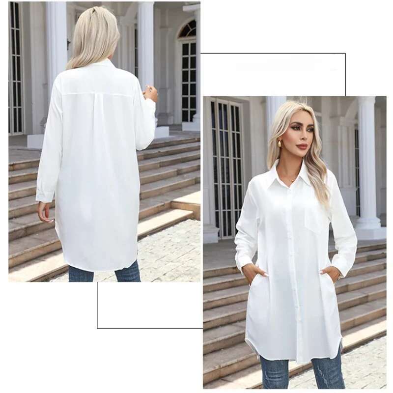 Shirt Women 2023 Vintage Pocket Shirts &Blouses Oversized Long Sleeve Blouse Fashion Women's Clothing Button Up Womens Tops