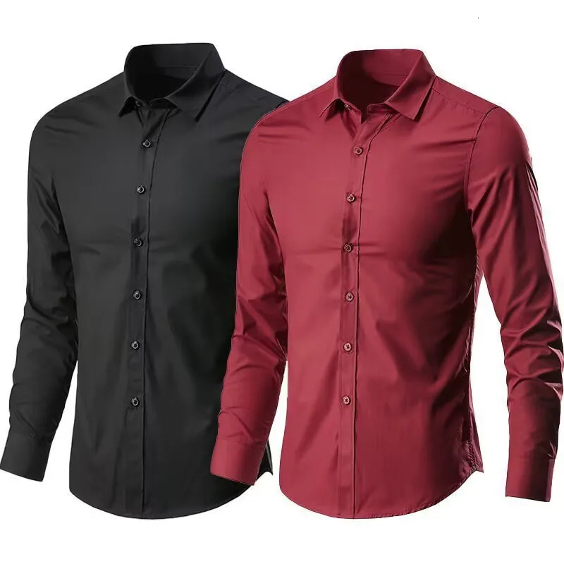 Mens Elastic Spring And Autumn long Sleeve Shirt Anti-wrinkle Free ironing Business Comfort Fashion Breathable Slim 250217
