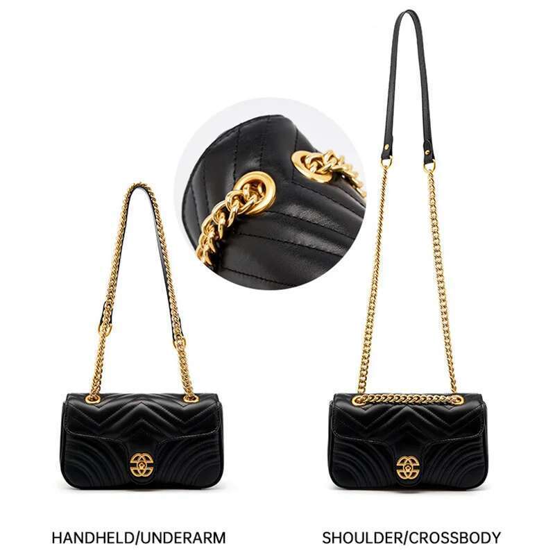 Genuine Leather Women's Chain Bag 2024 New Designer Cowhide Women Crossbody Shoulder Bags Geometric Pattern Handbag