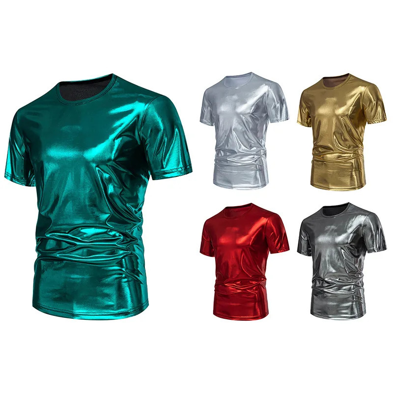 Mens Summer T-shirts Short Sleeve Stage Shiny Men Tees Shirts O Neck Male T shirt Solid Colour Shirt Casual Man Tshirts T20 250217