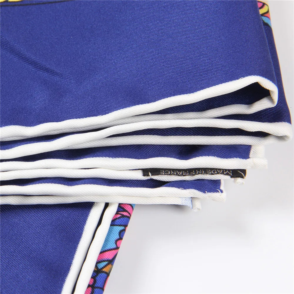 Handmade Curled Twill Silk Scarf Womens Timpani Printed Square Scarf Echarpes Curled Foulards Womens Wrapped Bandage Headscarf 90CM 250213