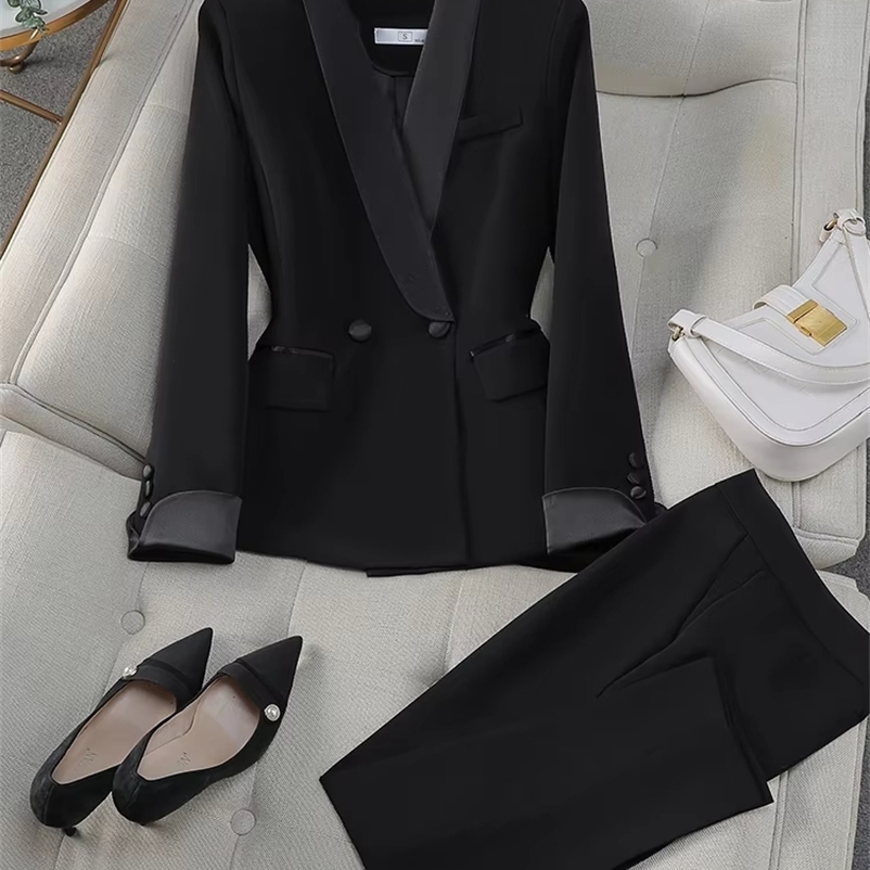 Elegant Red Black Womens Pant Suit Office Ladies Female Business Work Wear 2Piece Set Formal Blazer Jacket And Trouser 250206