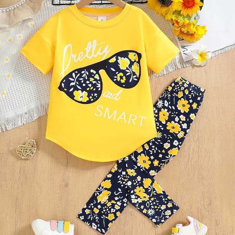 Summer girls clothing set 2024 new cotton fashion short sleeved T-shirt+pants 2-piece set childrens clothing 4 5 6 7 years W250218
