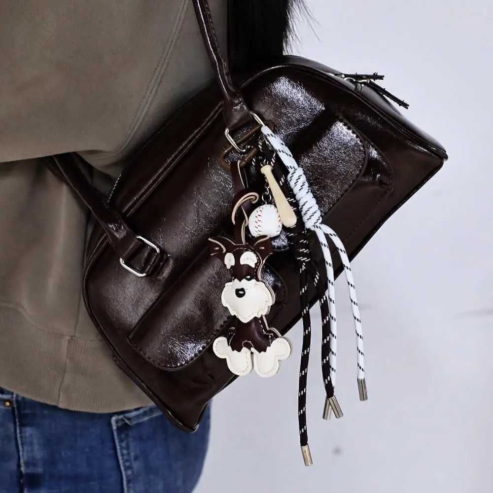 Keychains Lanyards Hot Ins Leather Schnauzer Doll Bag Charm Y2k Braided Rope Pendant Decoration Couple Keychain Cute Gift H250217