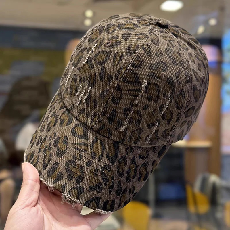 Women Retro Curved Brim Structured Leopard Print Sun Hat Trendy Cool Street Fashion Baseball Caps 250218