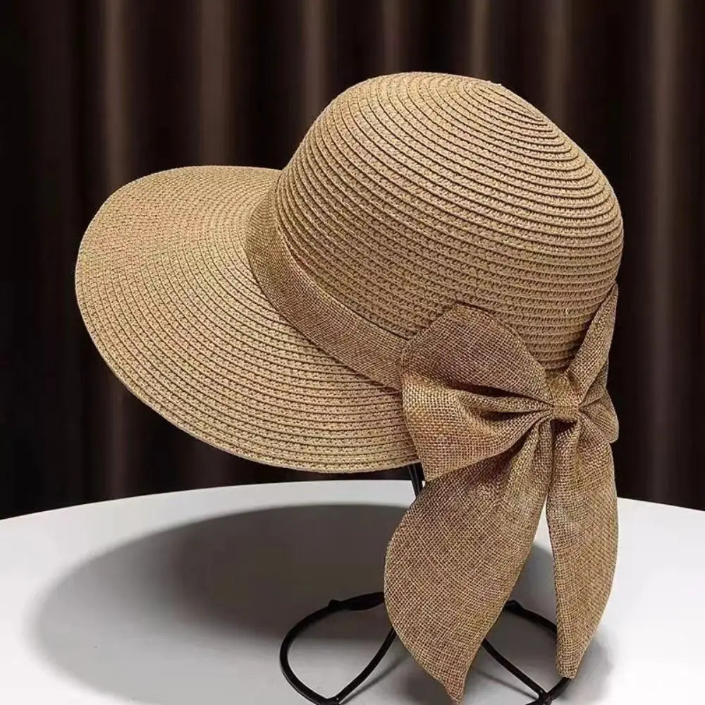 Bowknot Sun Hat Summer Breathable Wide Brim Beach Cap UV Protection Casual Straw Hat for Women 250218
