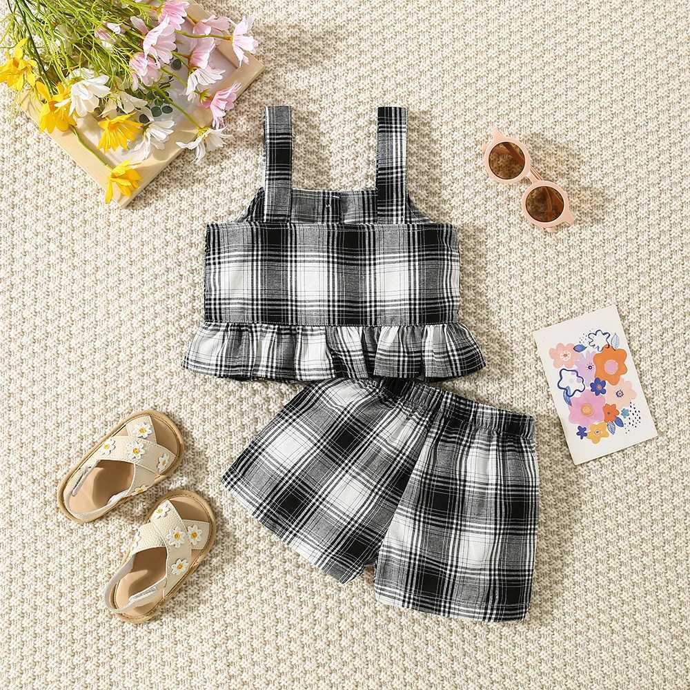Summer new baby girl cotton clothing set baby girl pink plain weave pleated suspender top+shorts 2-piece set W250218