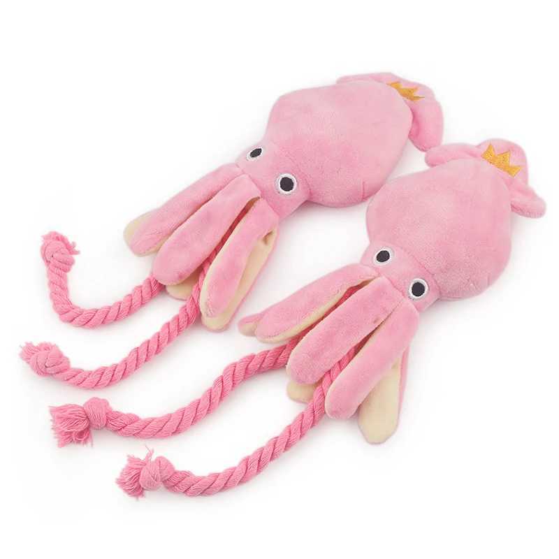 Others Dog Toys Chews Cute Squid Small Dog Toy Sound BB Plush Pet Puppy Rope Toys Pink Chew Squeak Toys For Cat H250217