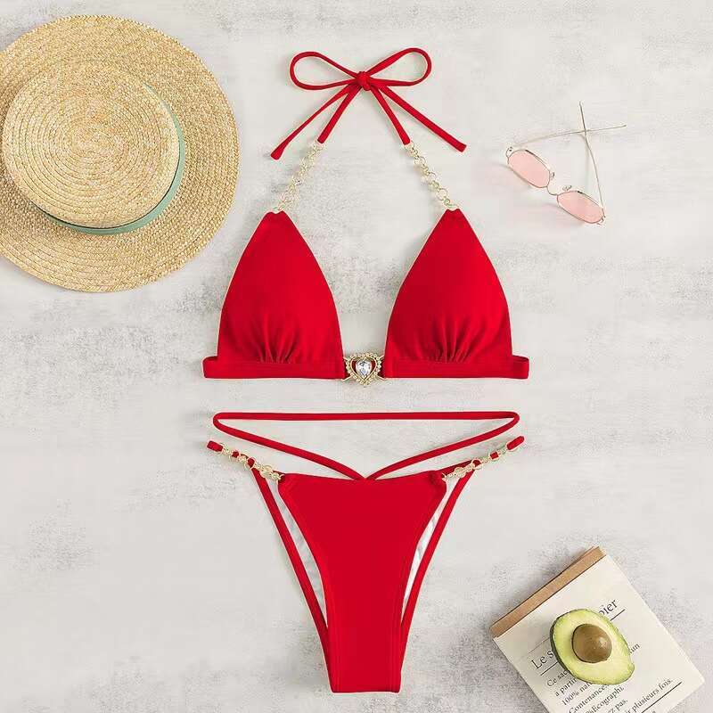 Women's Summer Sexy Split Triangle Bikini Pure Desire Spicy Girl Style Casual Swimsuit