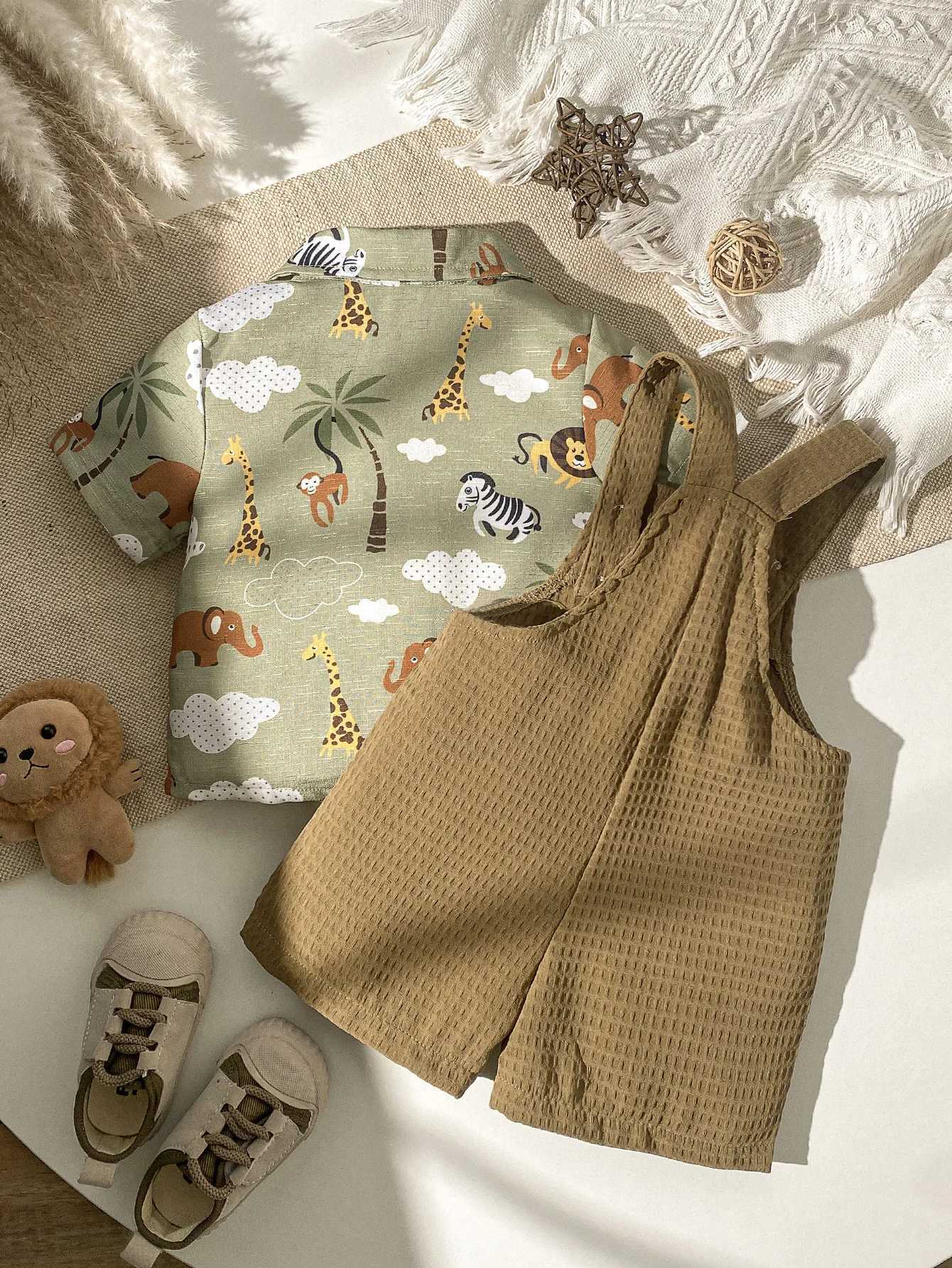 2PCS Baby Active Summer Boys Clothes Rompers Pants Overall Short Sleeve Top Suit For 1-3Y Fashion Clothes Set W250218