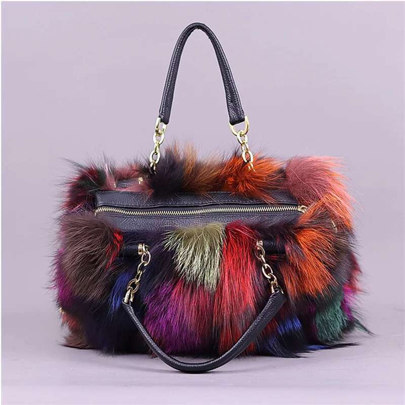 Real Fox Women Messenger 2024 Winter Ladies Warm Shoulder Bags Designer Fur Tote Evening Party Clutch Bag