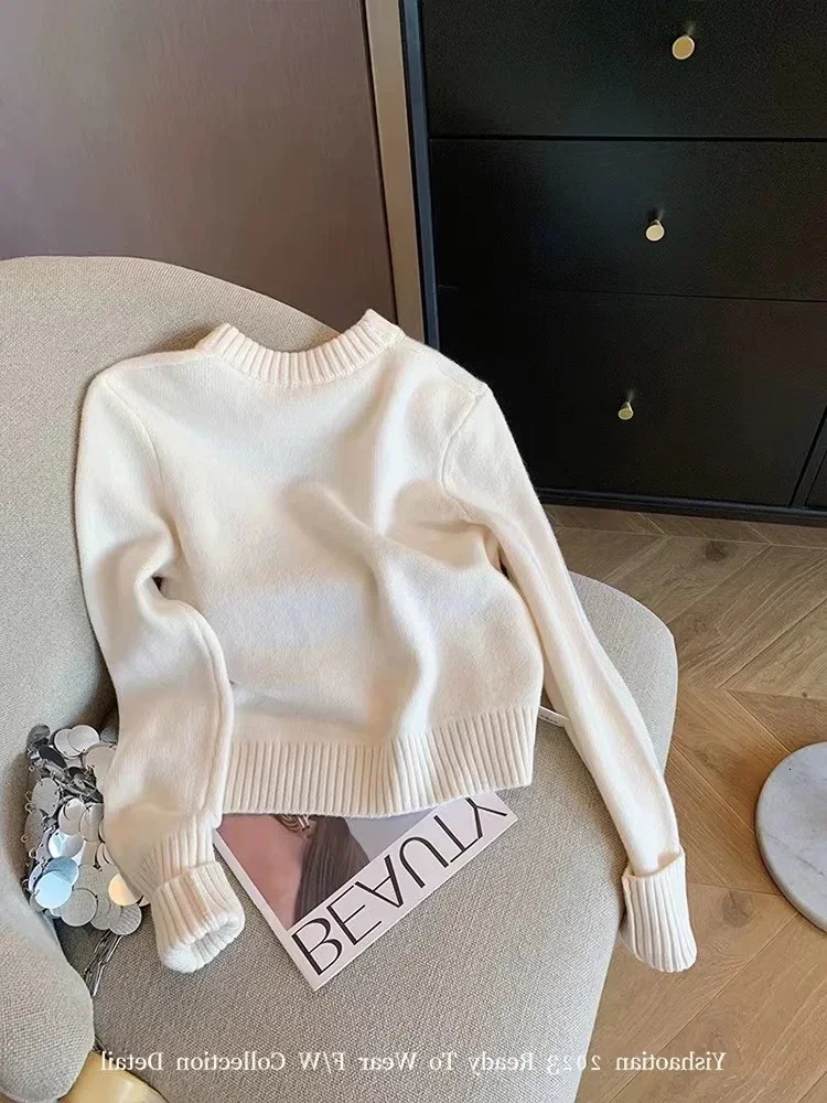 Autumn female Letters Embroidery Round Neck Pullover Sweater women Winter Cashmere Knitwear Jumper Casual White Knitwear Tops 250217