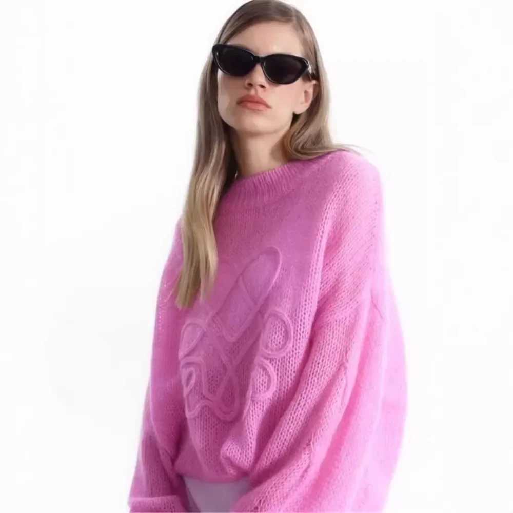 Autumn Winter Lazy Loose Sweater Jacket Women Knit Pullover Embroidery Tops Long Sleeve Harajuku Aesthetic Knitwear Jumpers X250218