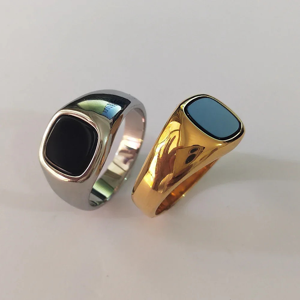 Korean Mens Square Agate Rings Silver Color Stainless Steel Classic Male Finger Signet Ring Fashion Jewelry Gift for Boyfriend 250218