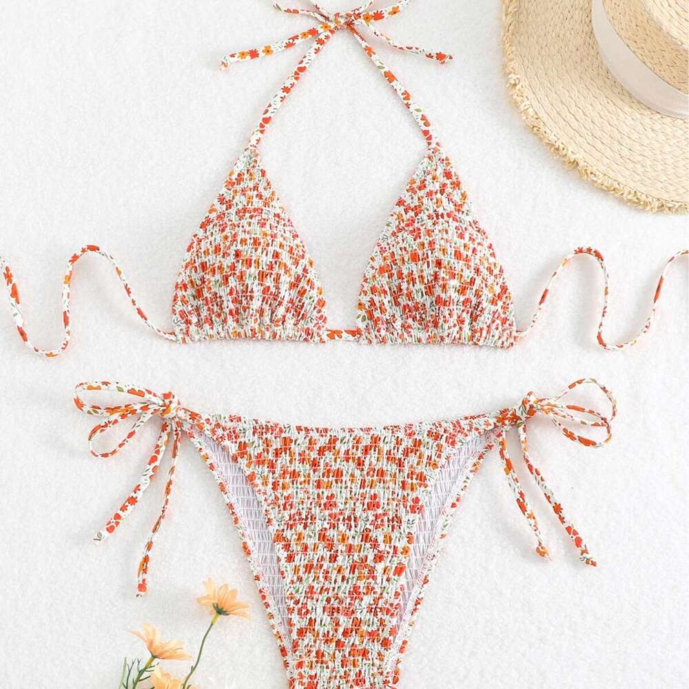 New Women's Sexy Bikini Fresh Small Floral Tie Fashion Split Two-piece Beach Swimsuit Designer Swimsuit Women Designer Swim Designer Bikini New P