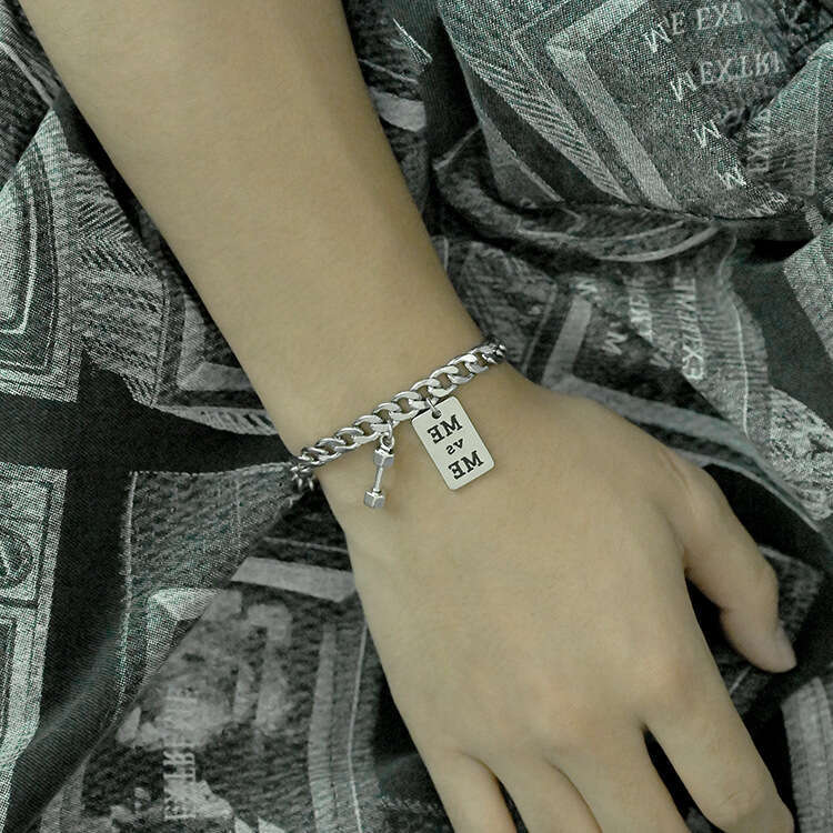 Korean version of small dumbbell men's bracelet trendy, simple and personalized hip-hop student couple bracelet, internet celebrity accessory