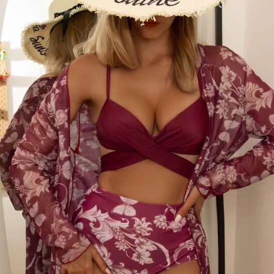 New Bikini Gathering Sexy Mesh Three Piece Set with Split Printed Butterfly Swimsuit for Women Underwears Woman Designer Bikini Swimwear New Arrival