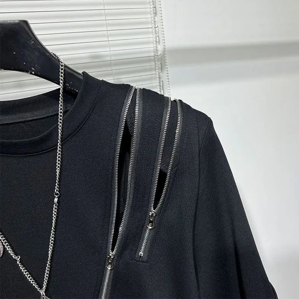 Mens Irregular Zipper Splicing T-Shirt Genderless Fashion Personality Casual Versatile Short-Sleeved Top For Men 250217