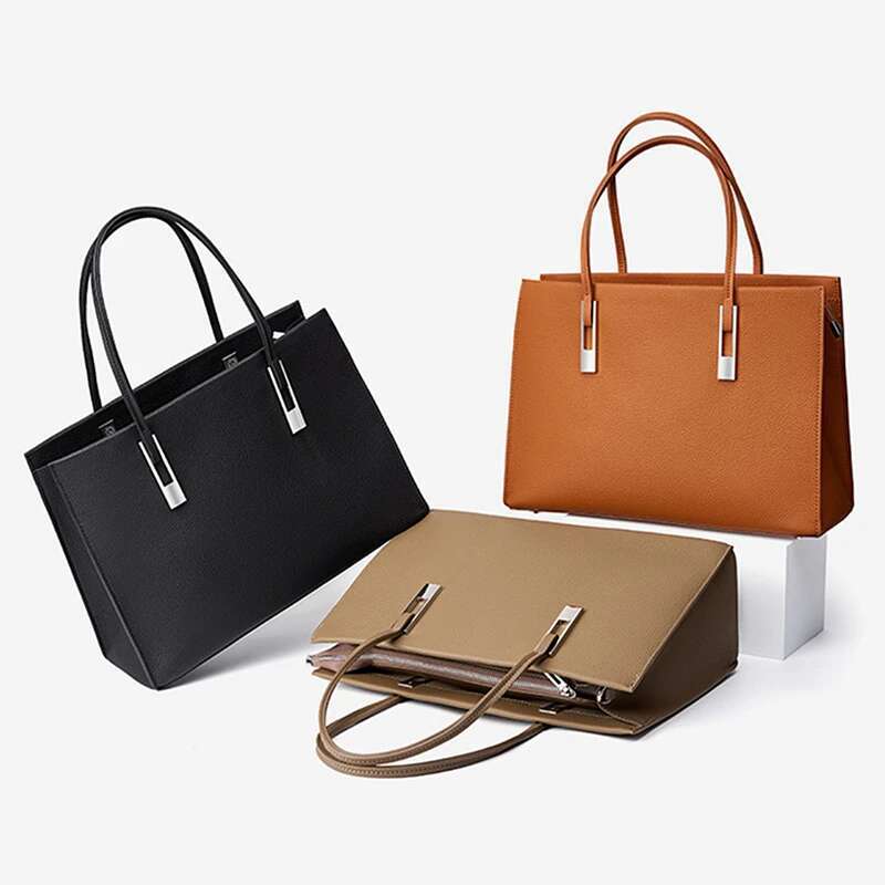 Hifashion 3 Layer Genuine Leather Large Tote Shoulder Bags For Women 2024 Trend Designer A4 Work Commuter Office Ladies Handbags