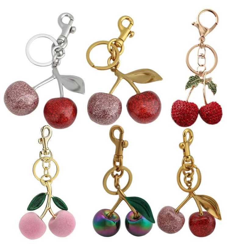 Keychains Lanyards Bag Parts Accessories 12 Different Styles Crystal Cherry Charm Pendant For Womens Handbag Shoulder Bags Keychain Attachment H250217