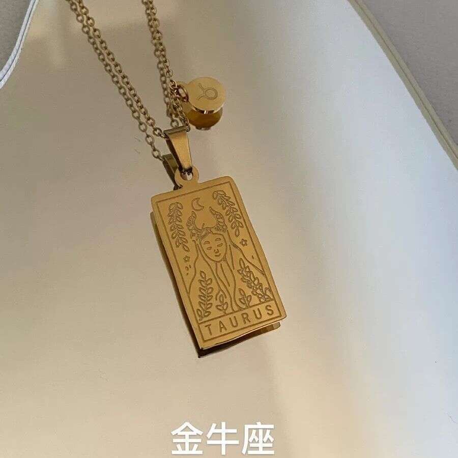 Hot selg twee zodiac stainless steel necklace for women, high-end and niche personality square pendant, collarbone chain