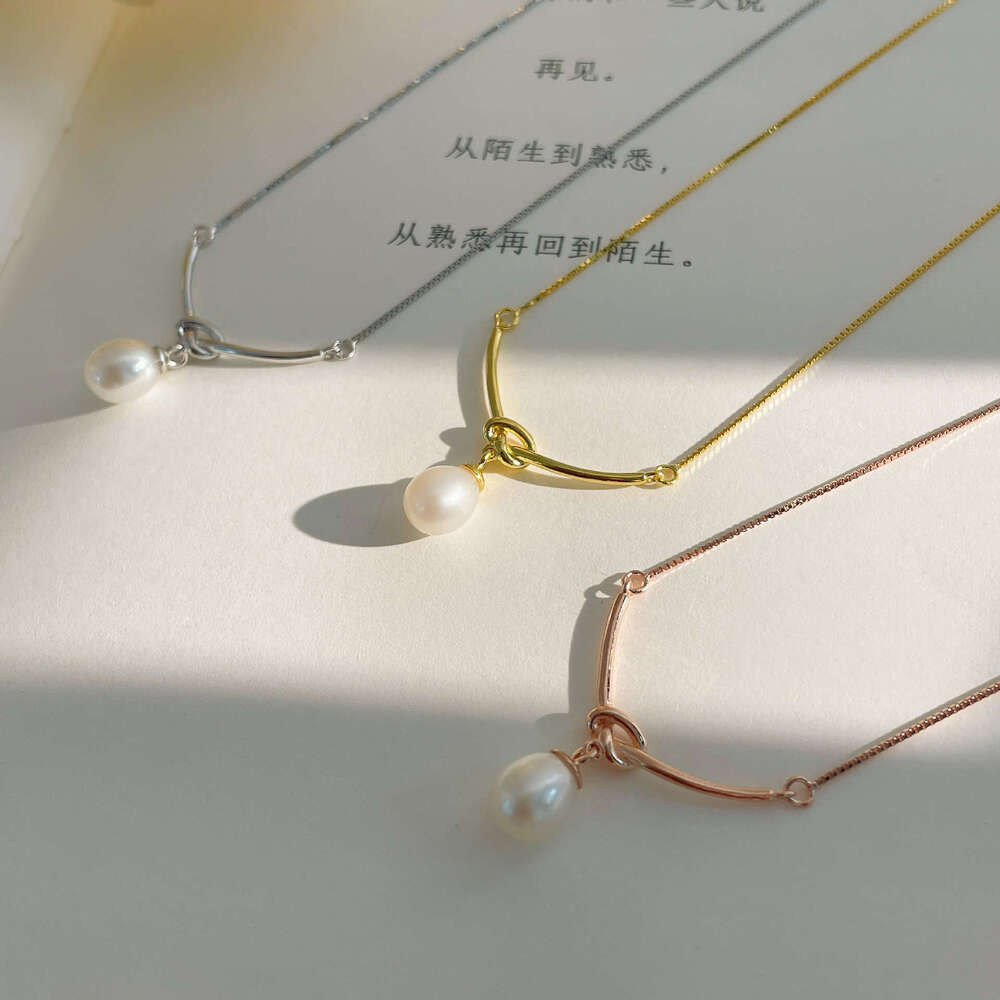 Tiqi S pure sier box single freshwater pearl knot necklace, women's high-end feeg, collarbone chain, niche design