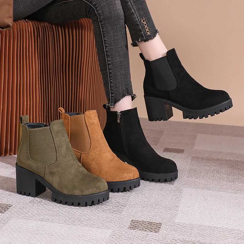 2024 Women Designer Elegant Platform Round Toe Zipper Ankle Boots Women Autumn Winter Comfy Platform Short Boots Shoes for WomenXJ250217