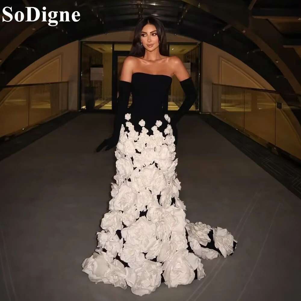 Chic Sodigne Black Veet Evening Dresses Mermaid Strapless D Wers Long Party Dress Arabic Women Prom Gowns Customized ress