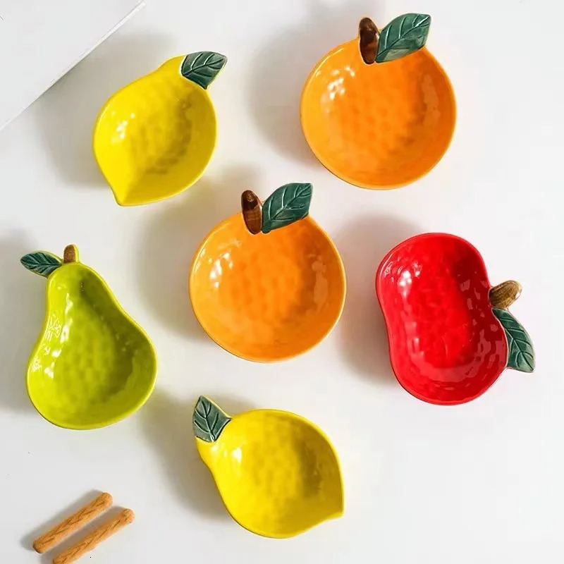 Fruit Shape Sauce Dish Ceramic Seasoning Dipping Bowl Ketchup Soy Vinegar Dip Dish Fruit Salad Butter Plate Tableware Decoration 250214