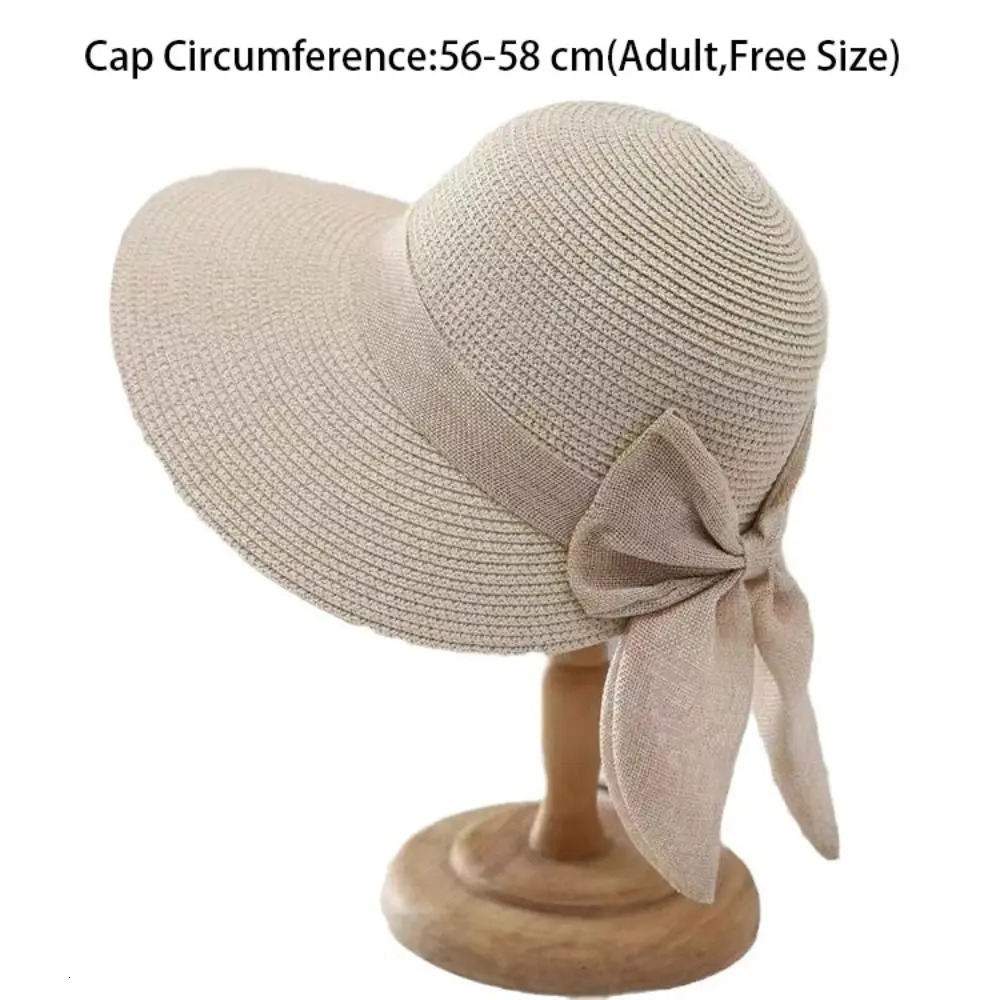 Bowknot Sun Hat Summer Breathable Wide Brim Beach Cap UV Protection Casual Straw Hat for Women 250218