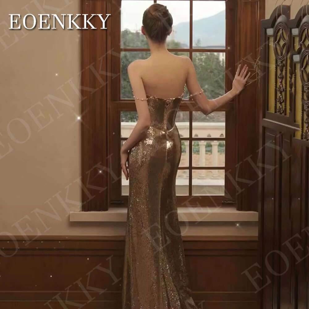 Sparkly EOENKKY Gold Evening Dresses Woman Elegant Sequin Mermaid Sweetheart Pageant Prom Dress Off Shoulder Party
