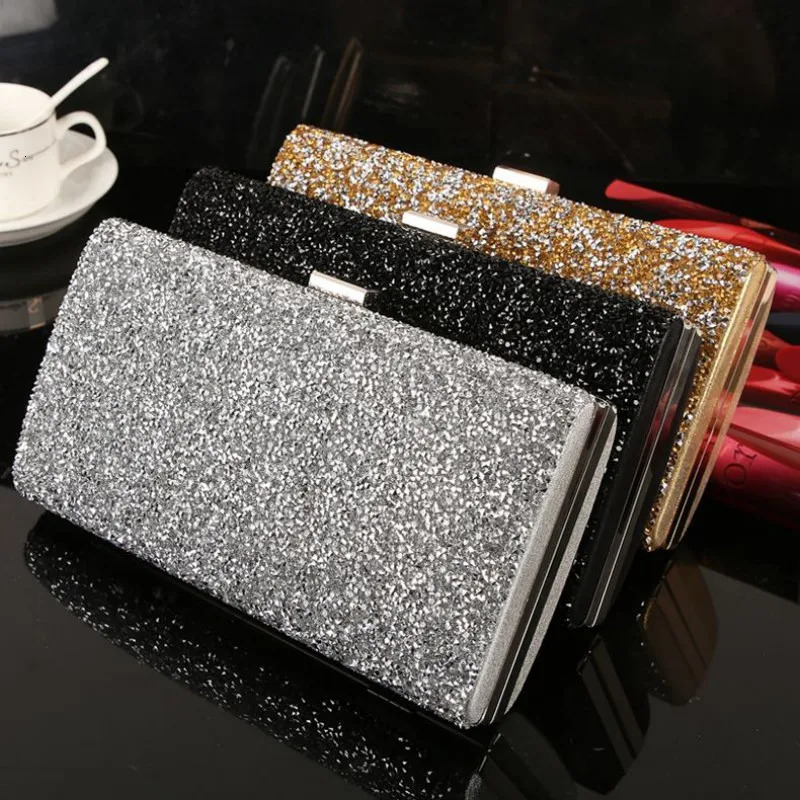 Women Evening Clutch Bag Diamond Sequin Wedding Purse and Handbag Party Banquet Black Gold Silver Two Chain Shoulder 250213