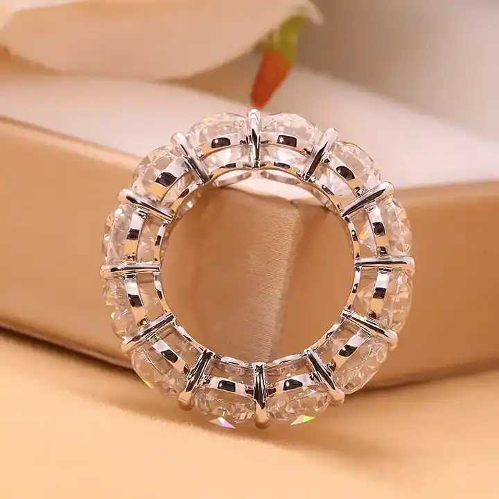 Fashion Diamond Jewelry Moissanite Ring Oval Cut 14K White Gold Moissanite Eternity Band Rings for Women